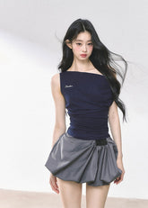 Off-Shoulder Slimming Short T-Shirt